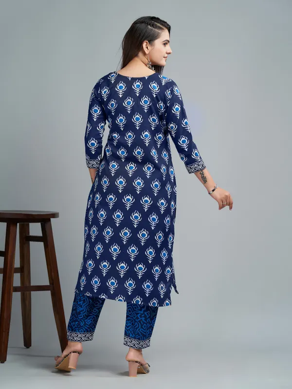 Blue_Cotton_Blend_Kurti_Pant_Set_For_Women