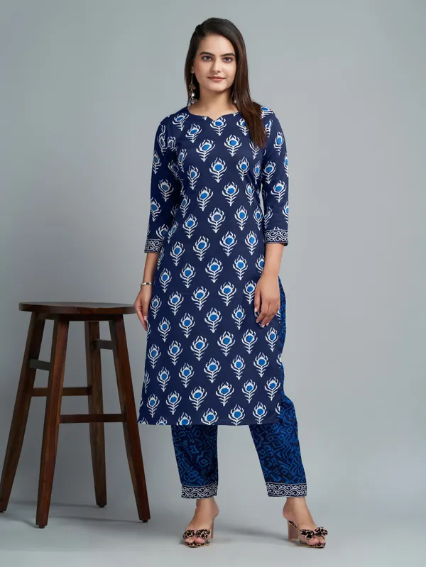 Blue_Cotton_Blend_Kurti_Pant_Set_For_Women