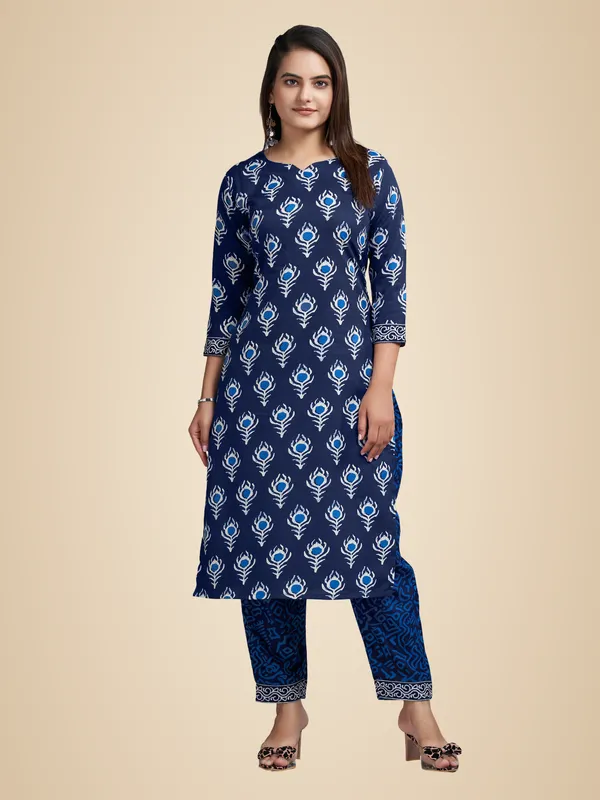 Blue_Cotton_Blend_Kurti_Pant_Set_For_Women
