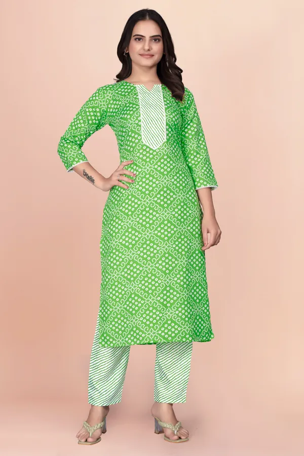Parrot_Cotton_Blend_Kurti_Pant_Set_For_Women