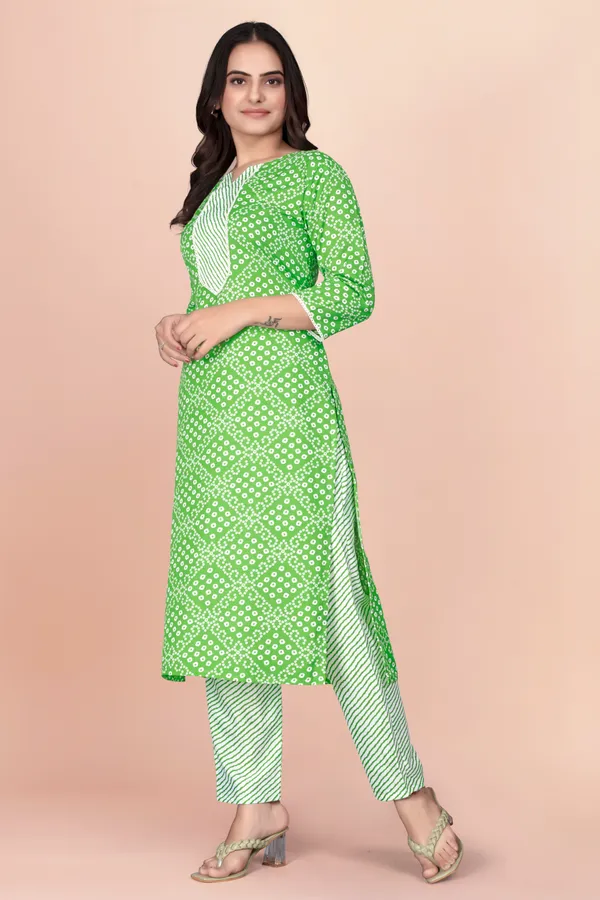 Parrot_Cotton_Blend_Kurti_Pant_Set_For_Women