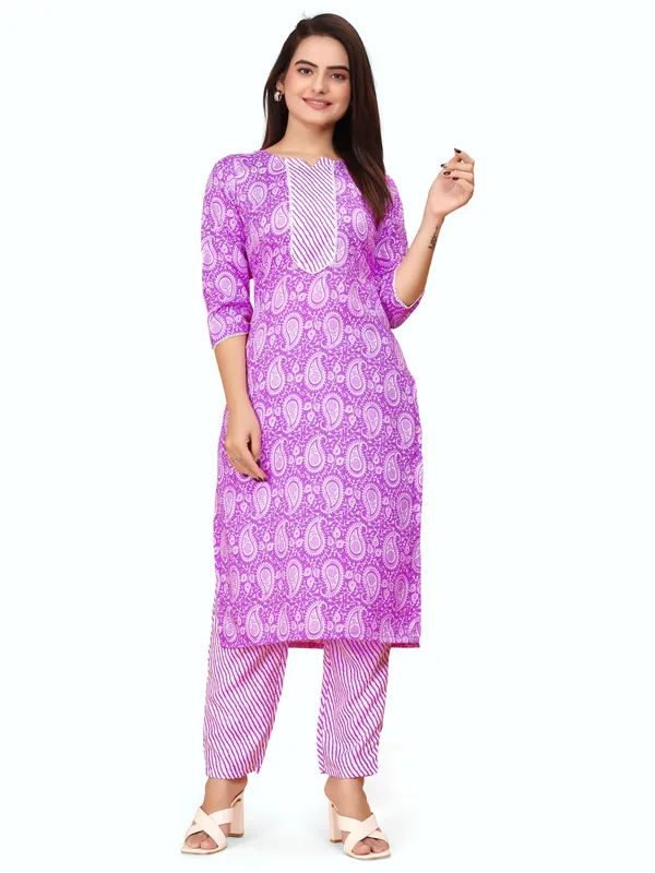 Purple_Cotton_Blend_Kurti_Pant_Set_For_Women