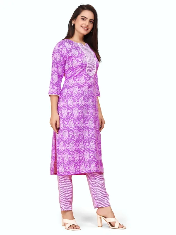 Purple_Cotton_Blend_Kurti_Pant_Set_For_Women