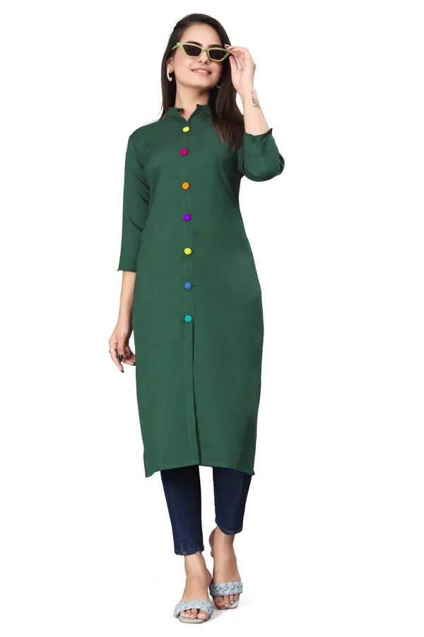 Green_Cotton_Blend_Kurti_For_Women