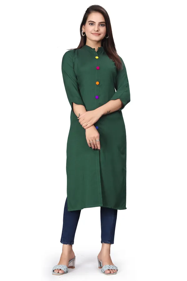 Green_Cotton_Blend_Kurti_For_Women