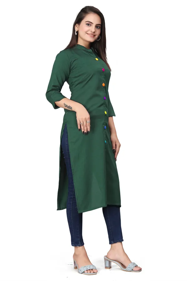 Green_Cotton_Blend_Kurti_For_Women