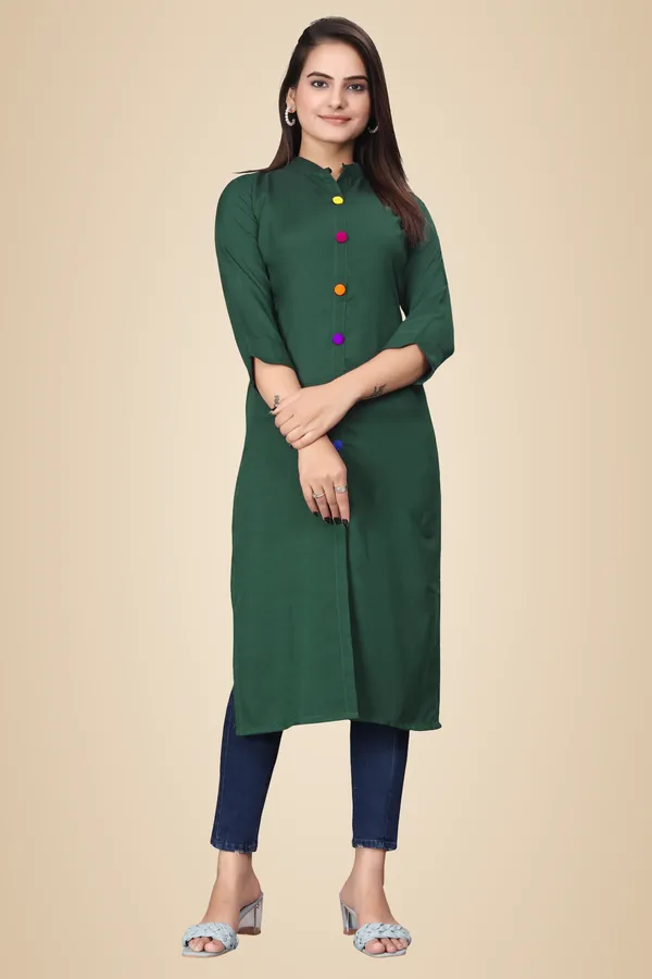 Green_Cotton_Blend_Kurti_For_Women