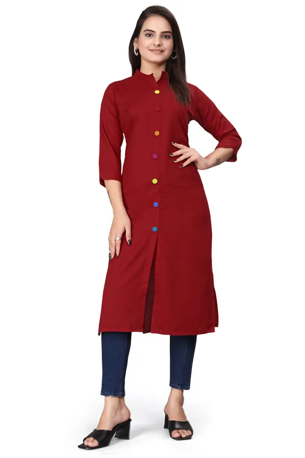 Red_Cotton_Blend_Kurti_For_Women