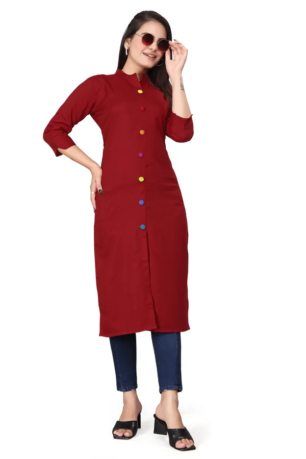 Red_Cotton_Blend_Kurti_For_Women