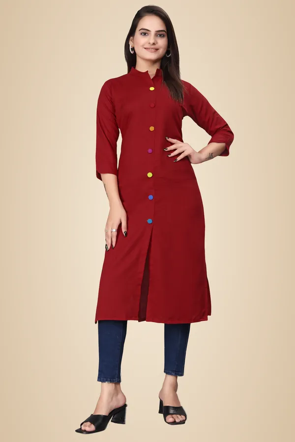 Red_Cotton_Blend_Kurti_For_Women