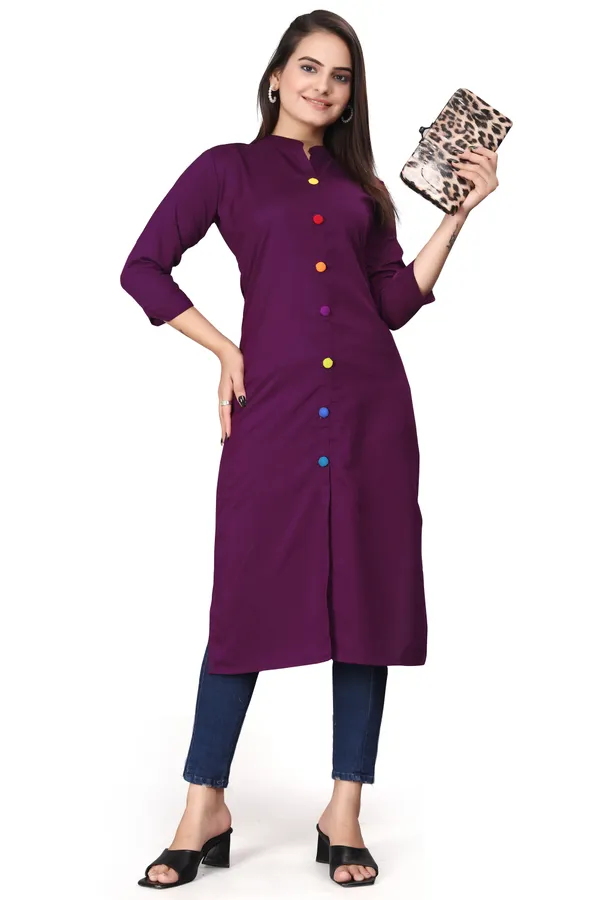 Wine_Cotton_Blend_Kurti_For_Women
