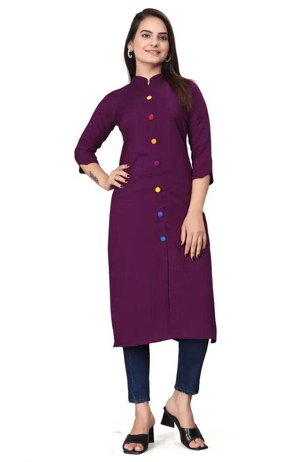 Wine_Cotton_Blend_Kurti_For_Women