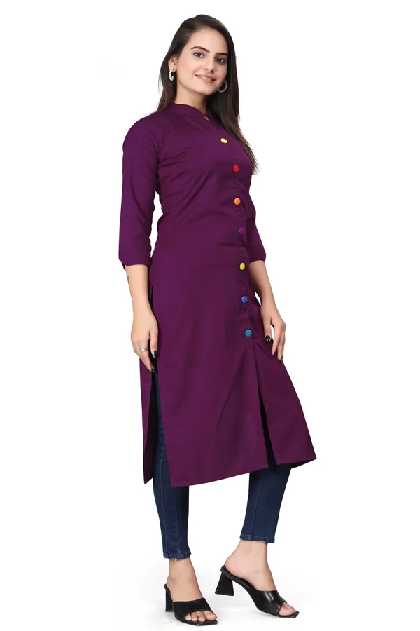 Wine_Cotton_Blend_Kurti_For_Women