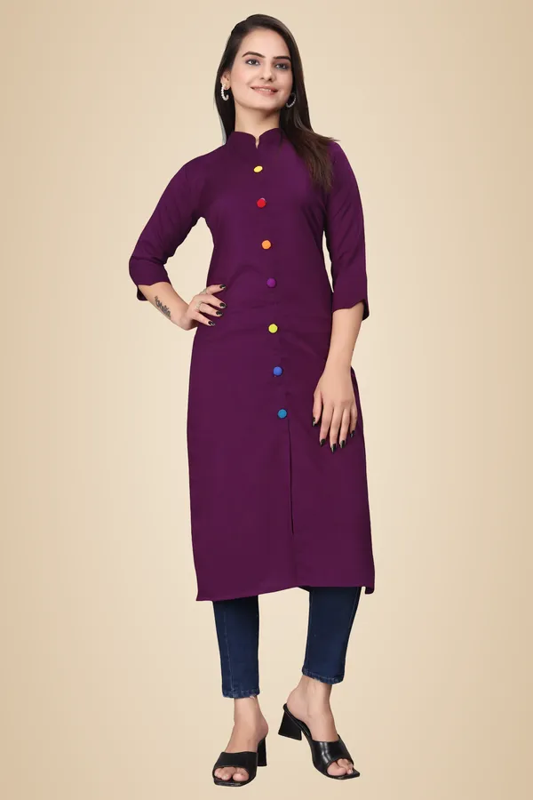 Wine_Cotton_Blend_Kurti_For_Women
