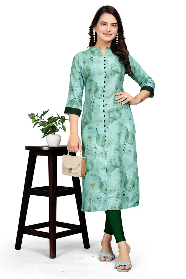 Green_Rayon_Slub_Kurti_For_Women