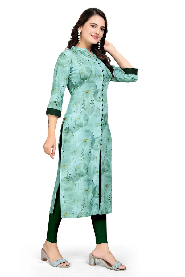 Green_Rayon_Slub_Kurti_For_Women