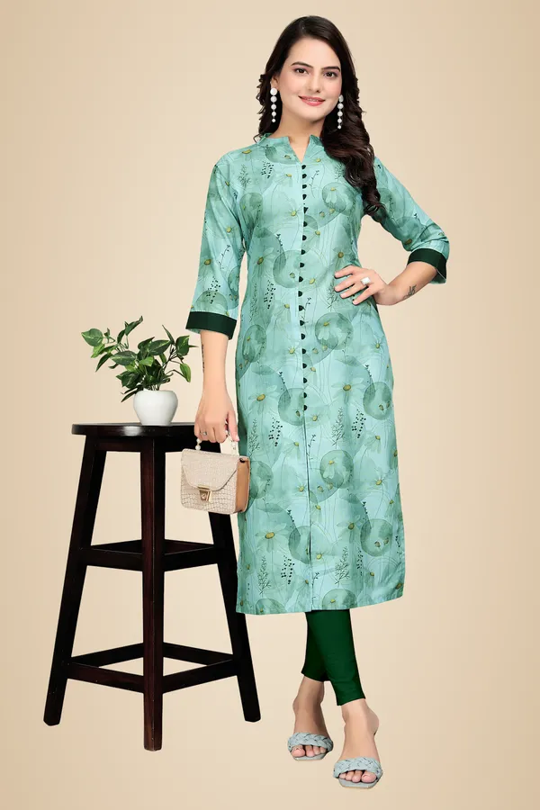 Green_Rayon_Slub_Kurti_For_Women