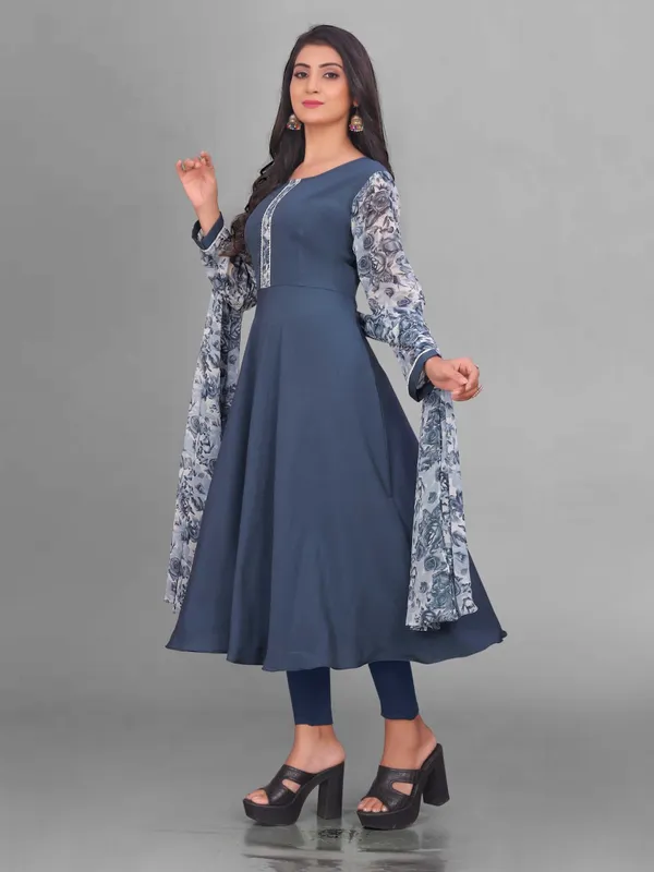Grey_Crepe_Kurti_&_Dupatta_Set_For_Women