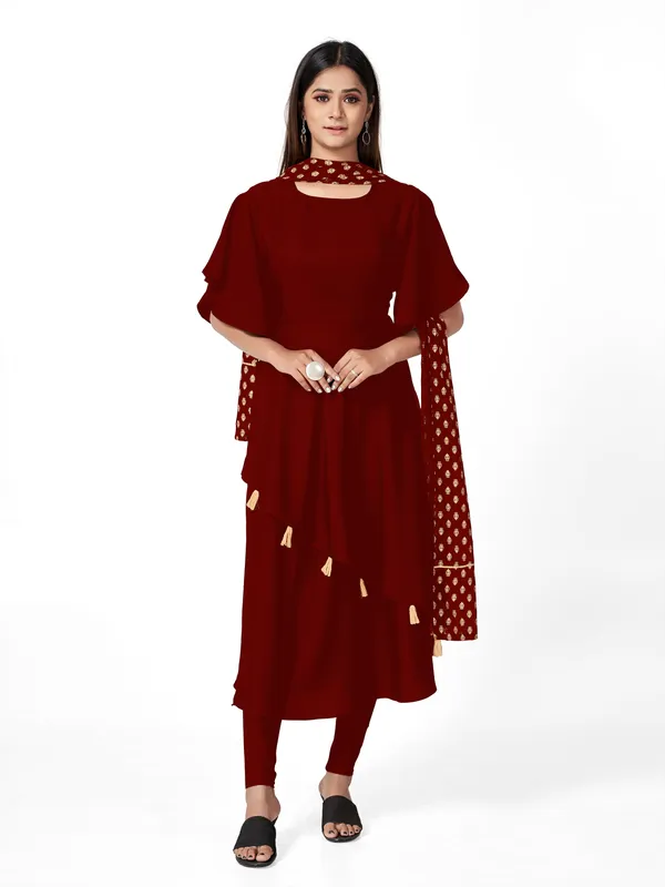 Maroon_Crepe_Kurti_&_Dupatta_Set_For_Women