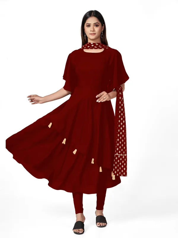 Maroon_Crepe_Kurti_&_Dupatta_Set_For_Women