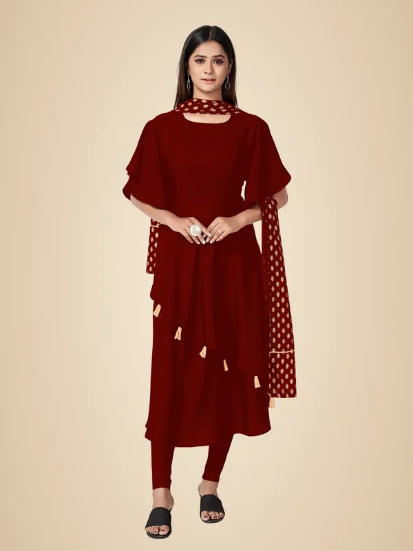Maroon_Crepe_Kurti_&_Dupatta_Set_For_Women