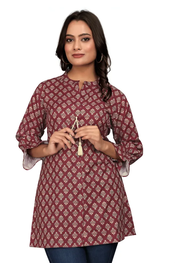 Maroon_Dori_Rayon_Slub_Tunic_Top_For_Women