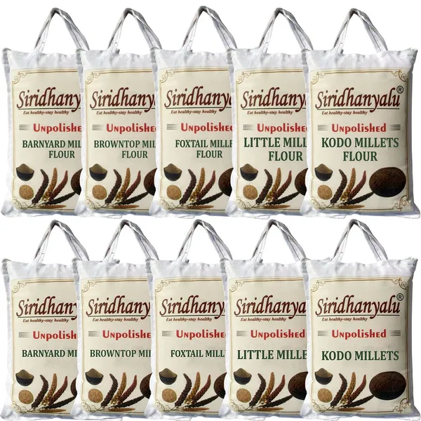 Unpolished_&_Organic_Millet_5_Grains_+_5_Flour_Combo_(Kodo_Little_Foxtail_Browntop_&_Barnyard)_Gwt._(10)_Kg.