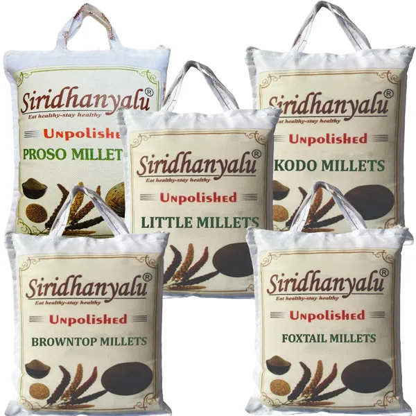 Millets_On_Amazon,_Kodo,_Little,_Foxtail,_Browntop_And_Proso_Millet_Unpolished_And_Organic_900Gm_Each,_5_Positive_Millets