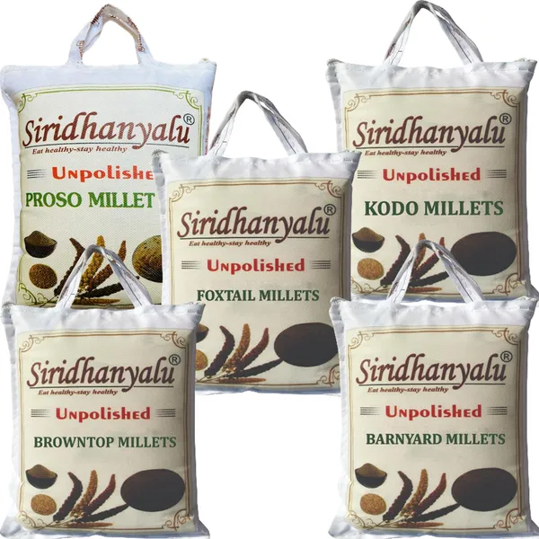 Millets_On_Amazon,_Kodo,_Foxtail,_Browntop,_Barnyard_And_Proso_Millet_Unpolished_And_Organic_900Gm_Each,_5_Positive_Millets