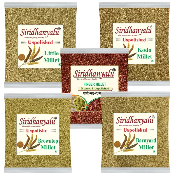 Millets_On_Amazon,_Kodo,_Browntop,_Barnyard,_Finger_Millet_And_Little_Millet_Unpolished_And_Organic_900Gm_Each,_5_Positive_Millets