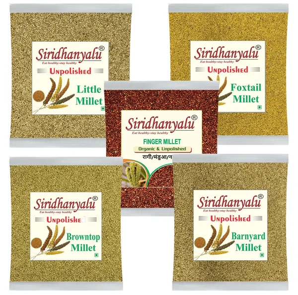 Millets_On_Amazon,_Foxtail,_Browntop,_Barnyard,_Finger_Millet_And_Little_Millet_Unpolished_And_Organic_900Gm_Each,_5_Positive_Millets