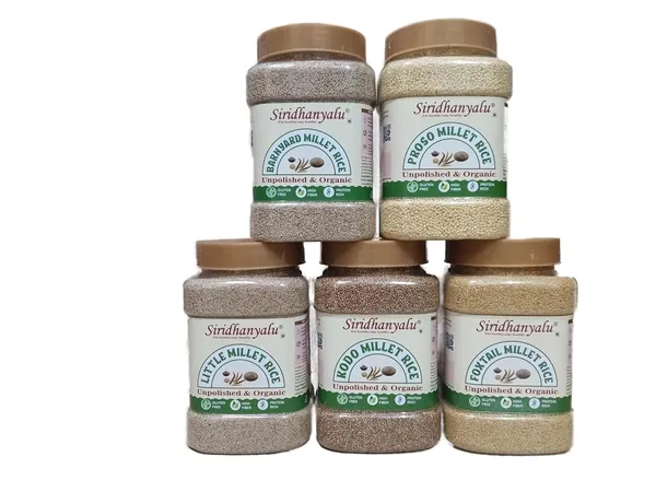 Unpolished_Natural_Millet_5_Types_Of_Organic_Millets_Rice_(Kodo,_Little,_Barnyard,_Foxtail_And_Proso_Each_900Gm)_(Gwt._5000Gm)