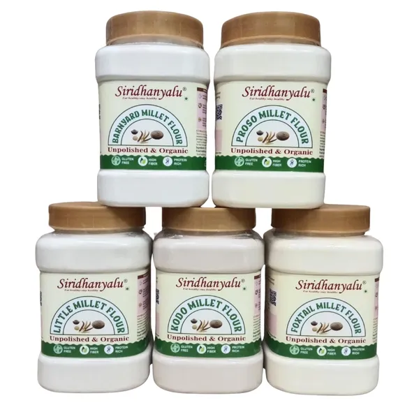 Unpolished_&_Organic_Millet_Flour_Combo_-_Kodo,_Little,_Foxtail,_Proso,_Barnyard_Millets_Atta_(Powder)_Pack_Of_5_Nwt._(2500)_Gwt._3000_Gm_New_Tech_Rock-Hard_Vacuumed_Pack