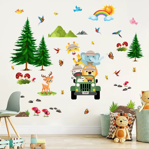 Kids_Forest_Theme_Picnic_Jeep_Inspired_Cute_Elephant_Lion_Deer_Kids_Room_Wall_Sticker