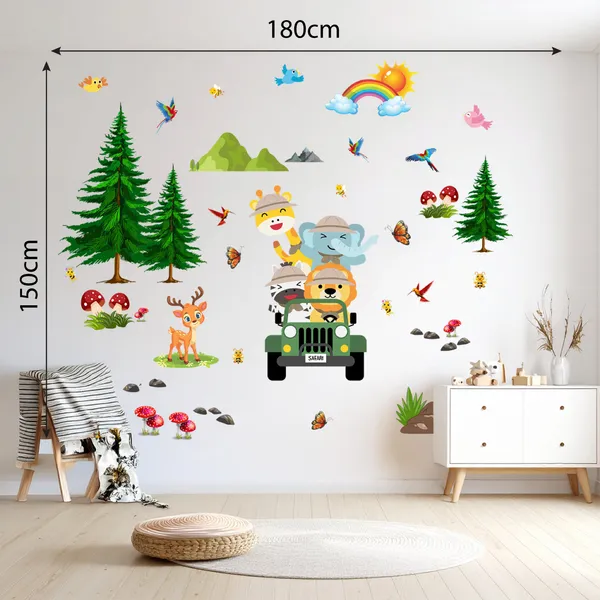 Kids_Forest_Theme_Picnic_Jeep_Inspired_Cute_Elephant_Lion_Deer_Kids_Room_Wall_Sticker