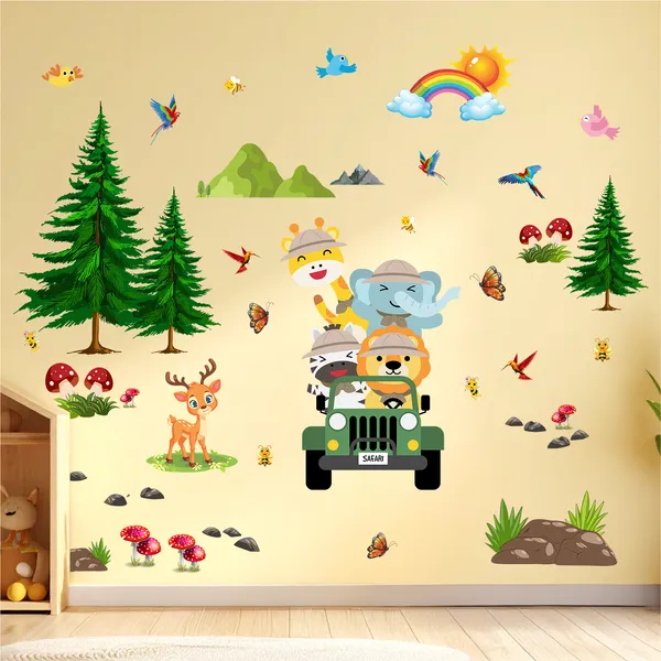 Kids_Forest_Theme_Picnic_Jeep_Inspired_Cute_Elephant_Lion_Deer_Kids_Room_Wall_Sticker