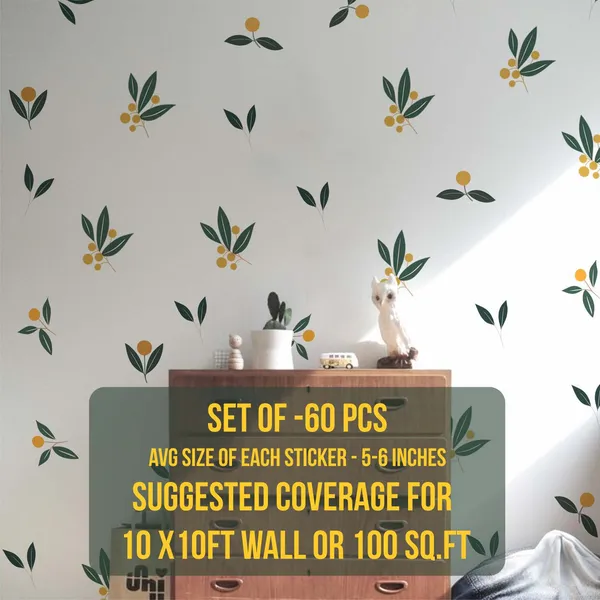 Minimalist_Leaf_Wall_Stickers_for_Living_Room_|_Botanical_Peel_and_Stick_Wall_Decals_with_Yellow_Berry_Design