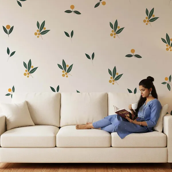 Minimalist_Leaf_Wall_Stickers_for_Living_Room_|_Botanical_Peel_and_Stick_Wall_Decals_with_Yellow_Berry_Design