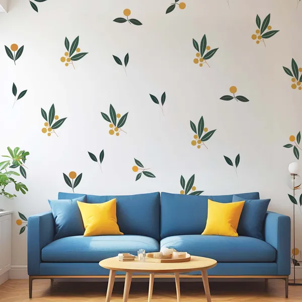 Minimalist_Leaf_Wall_Stickers_for_Living_Room_|_Botanical_Peel_and_Stick_Wall_Decals_with_Yellow_Berry_Design