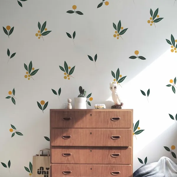 Minimalist_Leaf_Wall_Stickers_for_Living_Room_|_Botanical_Peel_and_Stick_Wall_Decals_with_Yellow_Berry_Design