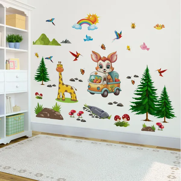Kids_Forest_Theme_Picnic_Van_Inspired_Cute_Squirrel_Giraffe_Kids_Room_Wall_Sticker