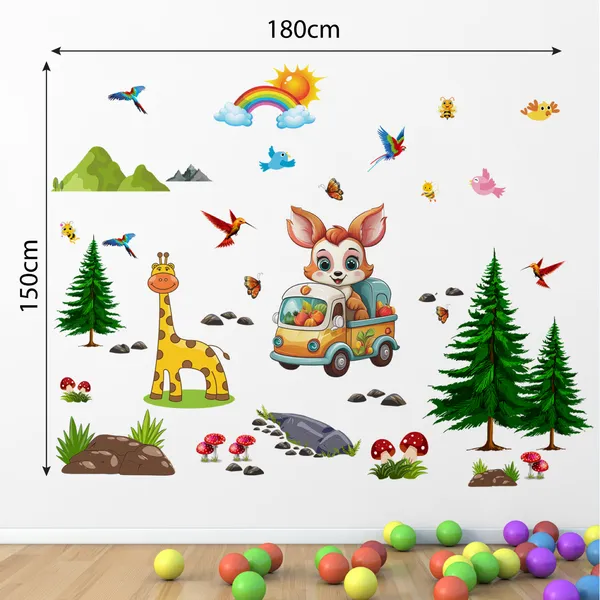 Kids_Forest_Theme_Picnic_Van_Inspired_Cute_Squirrel_Giraffe_Kids_Room_Wall_Sticker