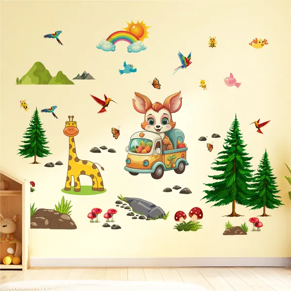 Kids_Forest_Theme_Picnic_Van_Inspired_Cute_Squirrel_Giraffe_Kids_Room_Wall_Sticker