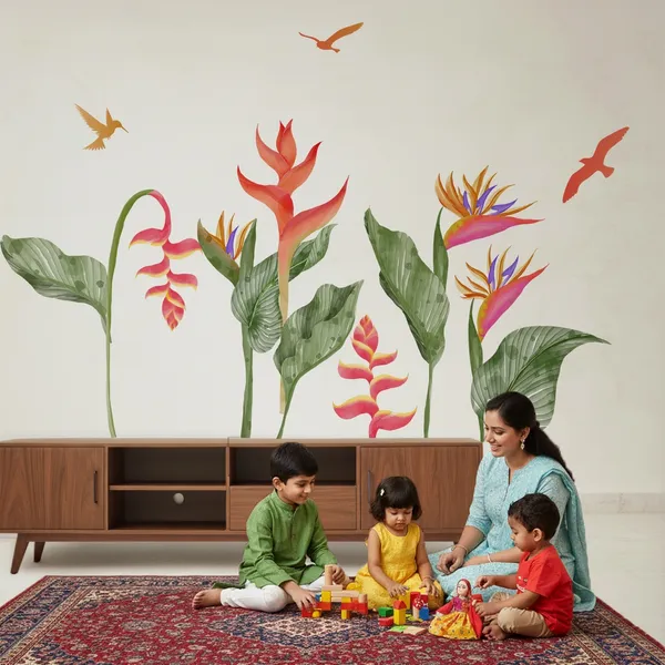 StickMe_Tropical_Flower_Bird_Wall_Decal_|_Opaque_or_Translucent_|_Premium_Extra_Large_-_198_cm_X_150_cm