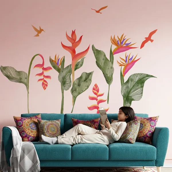 StickMe_Tropical_Flower_Bird_Wall_Decal_|_Opaque_or_Translucent_|_Premium_Extra_Large_-_198_cm_X_150_cm