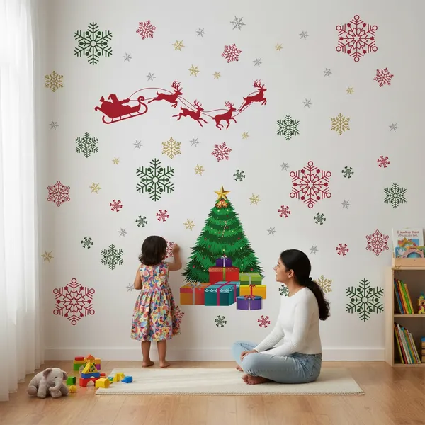 StickMe_Christmas_Wall_Sticker_with_Santa,_Tree_&_Snowflakes_|_Pattern_Kids_Festive_D�cor_Wall_Sticker_Decal_|_Premium_Extra_Large_-_240_cm_X_240_cm