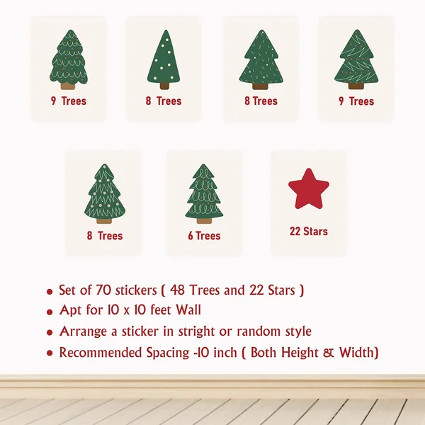 StickMe_Christmas_Trees_&_Stars_Pattern_Wall_Sticker_Home_Decor_Decals_|_Minimal_Festive_D�cor_|_Premium_Large_|_Set_of_70_Stickers_|_Apt_for_10_x_10_ft_wall