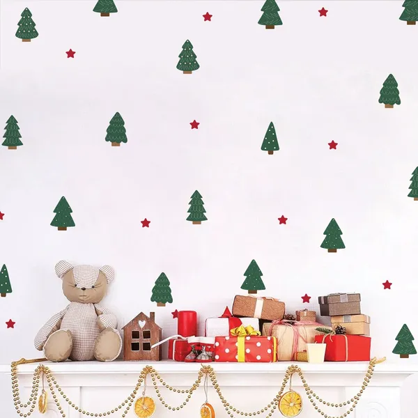 StickMe_Christmas_Trees_&_Stars_Pattern_Wall_Sticker_Home_Decor_Decals_|_Minimal_Festive_D�cor_|_Premium_Large_|_Set_of_70_Stickers_|_Apt_for_10_x_10_ft_wall
