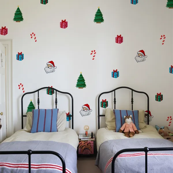 StickMe_Christmas_Trees,_Santa,_Gifts_Pattern_Wall_Sticker_Home_Decor_Decals_|_Minimal_Festive_D�cor_|_Premium_Large_|_Set_of_63_Stickers_|_Apt_for_10_x_10_ft_wall