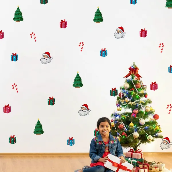 StickMe_Christmas_Trees,_Santa,_Gifts_Pattern_Wall_Sticker_Home_Decor_Decals_|_Minimal_Festive_D�cor_|_Premium_Large_|_Set_of_63_Stickers_|_Apt_for_10_x_10_ft_wall